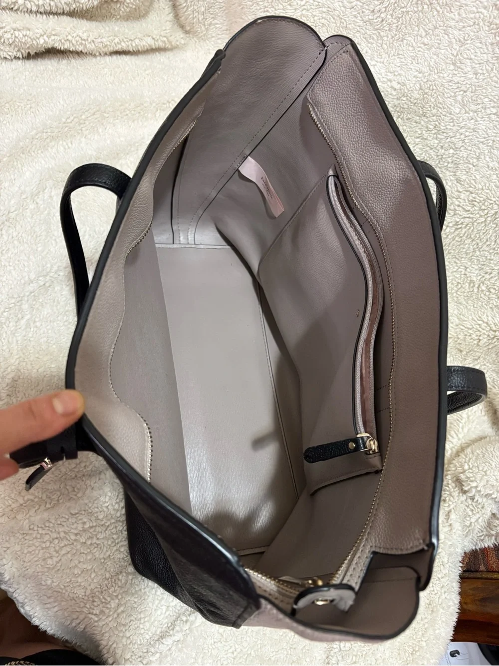 kate spade black tote with blush side panels